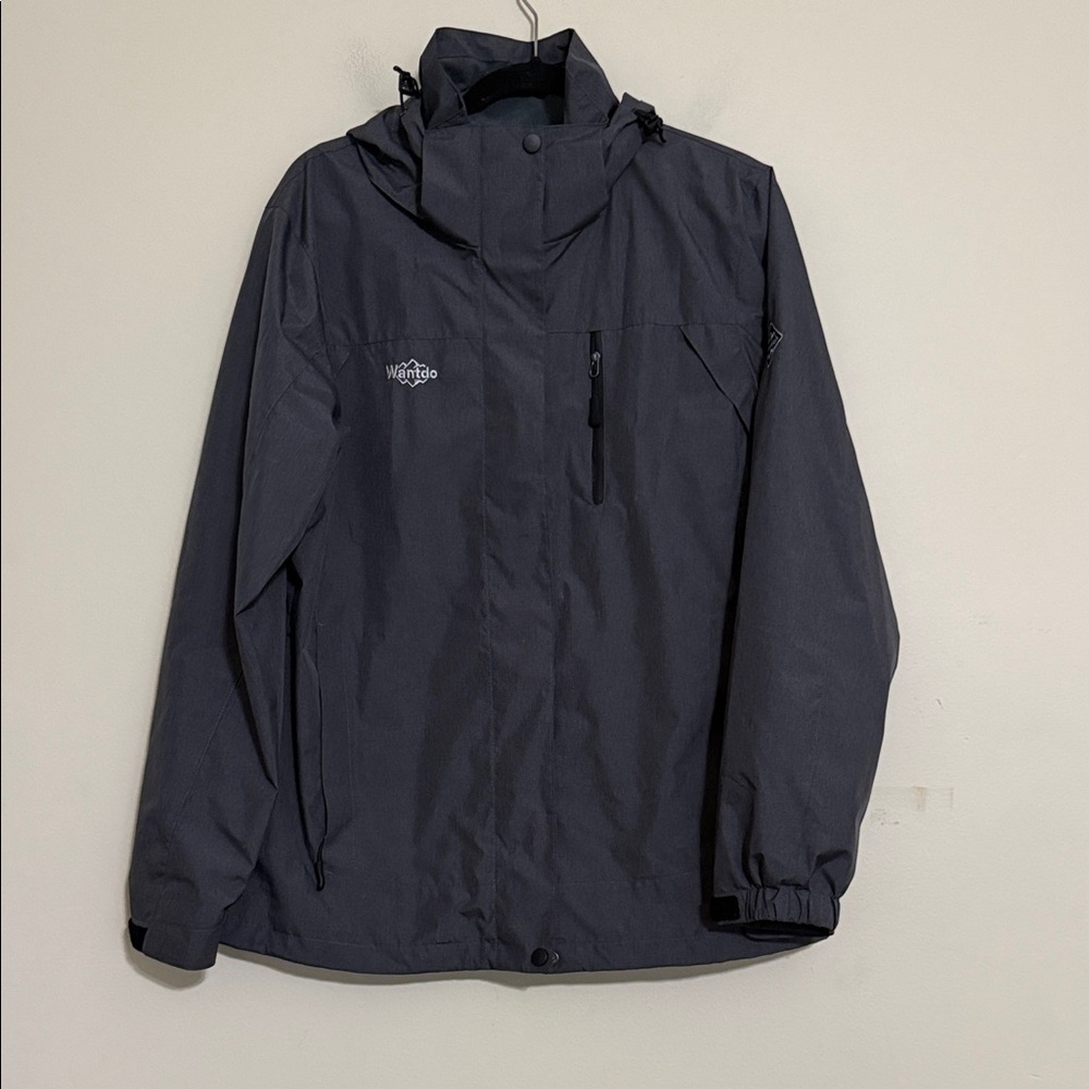 Wantdo Men's gray Jacket rain windbreaker M hooded full zip outdoor camp hiking